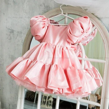 Пышное розовое платье для девочки с большим бантом, многослойная пачка, платье Маленькой принцессы на Первый день рождения, праздничное платье для девочек, новинка 2023 года