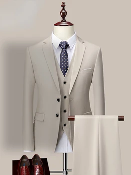 13 Цветов 5XL (Куртка + Жилет + брюки) Высококлассный Брендовый Деловой Мужской Костюм-тройка Для Жениха, Свадебное платье, Однотонный костюм