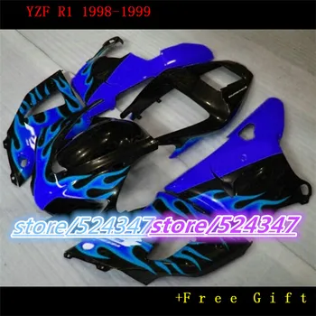 Nn-Изготовленный на заказ бесплатный комплект пластиковых обтекателей для мотоциклов 1998 1999 YZF R1 98 99 YZFR1 комплекты обтекателей кузова Blue flame для Yamaha
