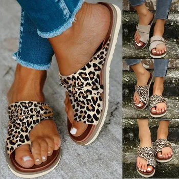 Досуг Римский стиль Леопардовый принт Женские летние нескользящие пляжные дышащие сандалии с открытым носком Обувь Тапочки