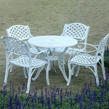 Набор столов из литого алюминия отличного качества для наружного садового дворика с четырьмя стульями