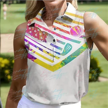 Женская рубашка поло Sunday Swagger Рубашка для гольфа Поло на пуговицах Дышащая быстросохнущая рубашка для гольфа без рукавов Летний теннисный топ