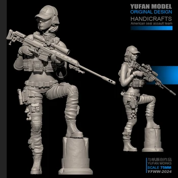 Модель YUFan 1/24 Женский солдат-снайпер из смолы, собранный самостоятельно (75 мм) YFWW-2024