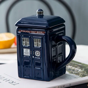 Креативная полицейская коробка Doctor Who Tardis, кружка, Забавная керамическая чашка для кофе и чая с ложкой, подарочная коробка синего цвета и чашка для завтрака с молочными напитками