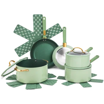 Набор посуды с антипригарным покрытием Thyme & Table, 12 предметов, Зеленая кухня, набор кухонной посуды для запекания