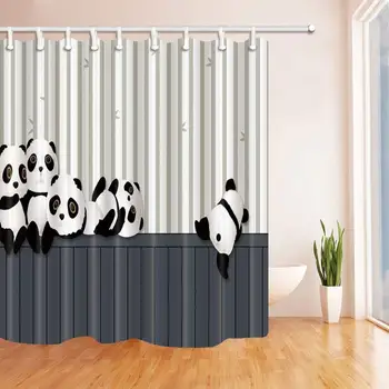 Занавеска для душа с изображением мультяшной панды, фантастические украшения для ванной из водонепроницаемого полиэстера с принтом милых животных, экран для ванны