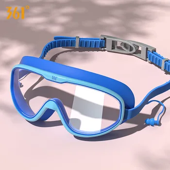 361 ° Профессиональные водонепроницаемые регулируемые силиконовые очки для плавания с затычками для ушей HD с защитой от запотевания и ультрафиолета Очки для дайвинга в большой оправе