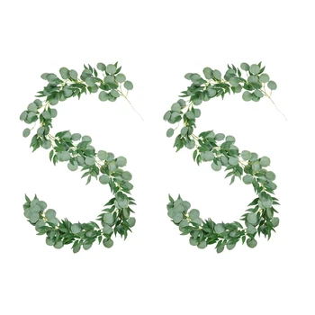 2x6,56 Футов Искусственный серебряный доллар, лозы из листьев эвкалипта и ивы, подвесная гирлянда из листьев для украшения стен сада