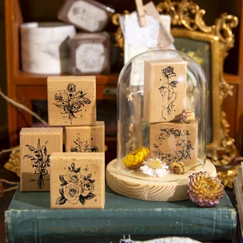 Растительный венок, резиновые штампы на дереве, цветочный декоративный журнал с деревянными резиновыми штампами для поделок, дневник для рукоделия, скрапбукинг