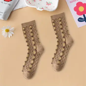 Женские носки в винтажном лесном стиле, женские носки толстые, нескользящие, теплые, средней высоты, с цветочной аппликацией, высокие