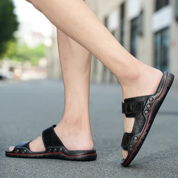 Мужская римская удобная обувь для ходьбы, Большие кожаные сандалии 48 размера, Новинка 2022 года, летняя Классическая мужская обувь, тапочки, Мягкие сандалии