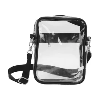Прозрачная сумка через плечо с черным регулируемым ремешком Прозрачные сумки на молнии из ПВХ, одобренные стадионом, для мужчин и женщин для спортивных мероприятий