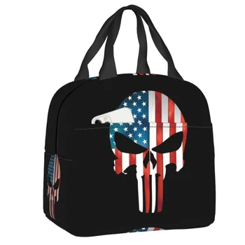 Американский флаг, Скелет, Череп, Термоизолированная сумка для ланча, Женский контейнер для ланча для работы, учебы, путешествий, Коробка для еды