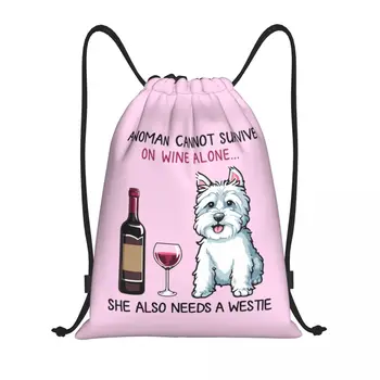 Рюкзак с рисунком забавной собаки на шнурке, спортивная сумка для женщин, Мужская сумка для покупок с Вест Хайленд-Уайт-терьером.