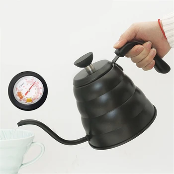 Чайник для кофе с термометром из нержавеющей стали, кофейник с гусиной шеей, капельная кофеварка с изолированной ручкой и крышкой