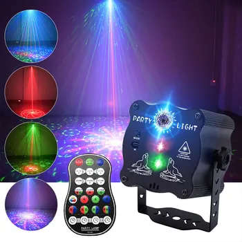 Светодиодная лампа для дискотеки RGB, Лазерная проекционная лампа с беспроводным контроллером, сценические огни, лампа для декоративной атмосферы вечеринки для дома