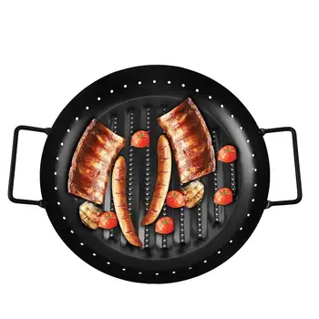 Плита для барбекю, круглая сковорода-гриль, Изогнутая плита с антипригарным покрытием, прочный термостойкий лоток для гриля для кемпинга в помещении