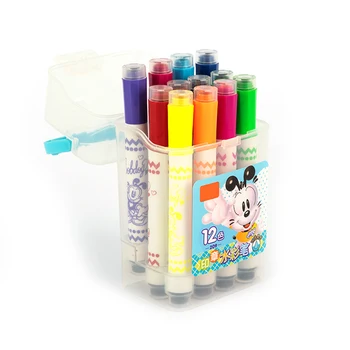 12 Цветов Детская печать Штамп Акварельная ручка Моющиеся Цветные Канцелярские принадлежности Школьные принадлежности Портативная кисть