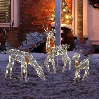 Рождественские украшения с оленями на открытом воздухе, теплые светодиодные фонари на батарейках, декор в виде оленей для сада, двора, газона, прямая поставка