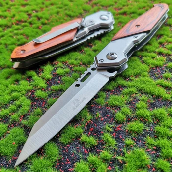 58HRC Ножи Портативный Складной нож для выживания с деревянной ручкой Лезвие 8CR13MOV с зажимом Фруктовый нож