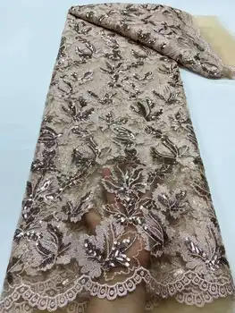 Африканская кружевная ткань 2023 года, новейшая золотая индийская ткань сари, высококачественная кружевная ткань из тюля с блестками для свадебного платья YYZ6232