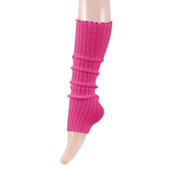 Женские однотонные гетры для ног Праздничные толстые гетры Цветные флуоресцентные шерстяные вязаные носки Детские гетры и бант