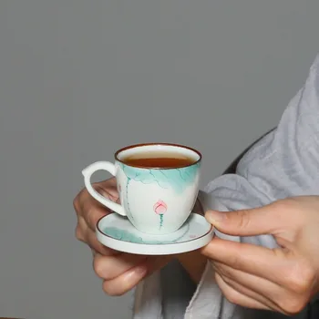Ручная роспись lotus Китайская чайная чашка кунг-фу из белого фарфора, чашка для горячей руки, маленькая чайная чашка, подарок для домашнего офиса