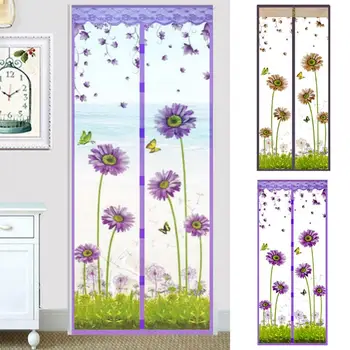 Дверная занавеска с цветочной Бабочкой, Магнитная Оконная дверь, Противомоскитная сетка, Сетчатый Занавес, экран для гостиной