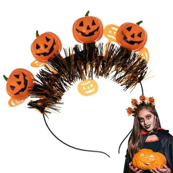 Повязки на Хэллоуин для женщин, светодиодный обруч для волос, светящийся аксессуар для костюма для вечеринки, головной убор из тыквы на Хэллоуин
