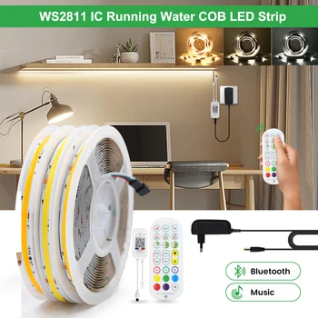 WS2811 IC Проточная Вода COB Светодиодная лента 360 светодиодов / м Гибкий COB Светильник DC24V Линейное освещение с регулируемой яркостью, Контрольная лампа Bluetooth