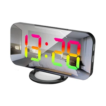 Цифровой RGB-будильник для спальни, 6,5-дюймовый HD и зеркальный дисплей с 4 сменными цветами RGB и 7 обычными цветовыми цифрами A