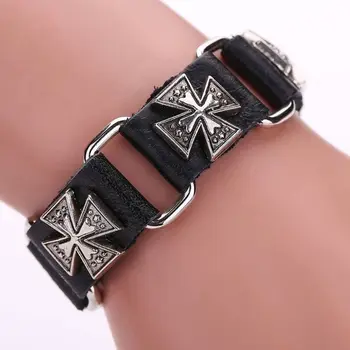 Мужской браслет с регулируемым кожаным ремешком в стиле панк, металлический браслет-манжета с перекрестием, браслет-браслет