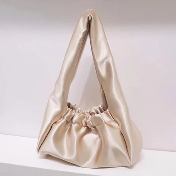 Корейские сумки-бродяги Для женщин, роскошные дизайнерские сумки и кошельки 2023 года, новинка, нейлоновая атласная ткань с рюшами, маленькая плечевая ткань