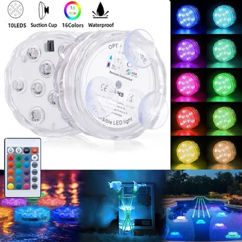 10 светодиодов RGB Погружной светильник Подводный светодиодный ночник для бассейна для наружной вазы Аквариума пруда Дискотеки Свадебной вечеринки