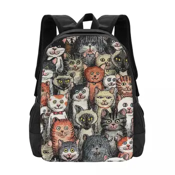 Милые мультяшные кошки, Простой Стильный Школьный рюкзак для студентов, Водонепроницаемый Повседневный рюкзак Большой емкости, Дорожный рюкзак для ноутбука