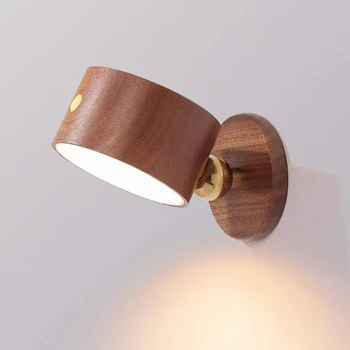 Деревянный настенный светильник USB, настольная лампа с сенсорным затемнением, вращающийся на 360 ° светодиодный ночник, лампа для чтения, защита глаз, Магнитный прикроватный светильник