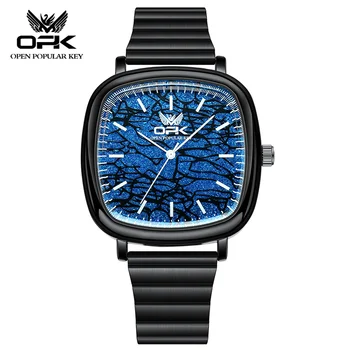 OPK Роскошные оригинальные кварцевые часы для мужчин с ремешком из нержавеющей стали, водонепроницаемые светящиеся часы, модные мужские наручные часы в стиле ретро