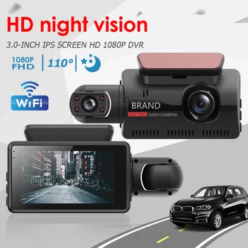 Двухобъективная видеорегистраторная камера для автомобилей HD 1080P, черный ящик, Видеомагнитофон с Wi-Fi, камера ночного видения с G-сенсором, видеорегистратор, автомобильная камера-видеорегистратор 