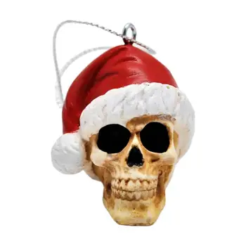 Украшение в шляпе Санта-Клауса Уникальные рождественские украшения в виде черепа, Шляпа Санта-Клауса, Забавный дизайн скелета для праздничных украшений, Обложка Санта-Клауса