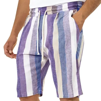 Мужские хлопчатобумажные шорты с карманами, летние повседневные Свободные пляжные шорты с эластичной резинкой на талии и завязками, шорты для отдыха на открытом воздухе, брюки