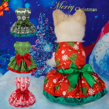 Рождественская одежда для собак, Зимние платья для домашних животных, Очаровательное украшение бантом, Праздничная одежда для собак, зоотовары, Костюм для кошек, юбка для щенков