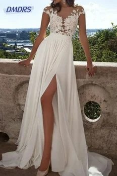 Пляжные свадебные платья трапециевидной формы, современное платье невесты с круглым вырезом, Классическое романтическое платье в пол для невесты Robe De Mariée
