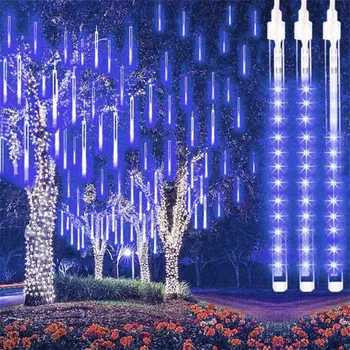 8 Трубок Метеоритный дождь, Праздничная гирлянда, водонепроницаемый декор в сказочном саду, Уличная светодиодная гирлянда на открытом воздухе, Рождественское украшение