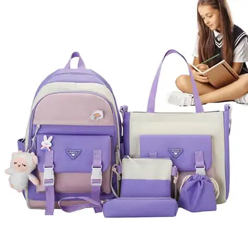 Школьный рюкзак для девочек, набор рюкзаков для девочек, сумка для книг для средней школы, школьная сумка с сумкой через плечо, сумка для карандашей, поясная сумка, многофункциональная