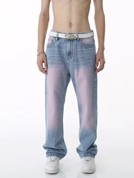 Персонализированные Градиентные джинсы с граффити, окрашенные в ореол, Мужские модные Прямые джинсовые брюки, Корейская уличная одежда Летнего прилива