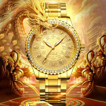 2023 Новые Мужские Золотые Часы Высшего дизайна, Роскошные Классические Часы с 12 Водонепроницаемыми Ремешками из Бриллиантовой Стали, Мужские часы Relojes Para Hombres