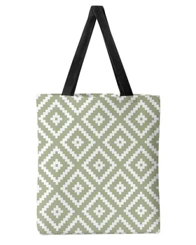 Геометрическая квадратная текстурированная зеленая женская сумка-тоут для покупок большой емкости для девочек, Многоразовые студенческие сумки на плечо для женщин