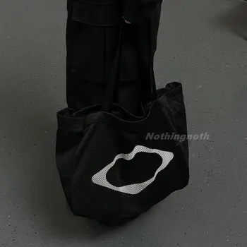Корейская сетчатая сумка-тоут большой емкости с буквенным принтом, модная сумка Y2k Harajuku для подмышек, Многоразовая сумка для покупок