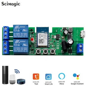 Tuya Smart Switch 2CH Wifi Реле 7-32 В 85-250 В USB 5 В Беспроводное Радиочастотное Управление Работает с Alexa Google Smart Home Без оболочки