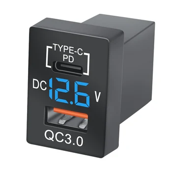 Новое Зарядное Устройство QC3.0 USB Автомобильное Зарядное Устройство PD Type-C Зарядное Устройство со Светодиодным Синим Цифровым Вольтметром для Новой Быстрой Зарядки